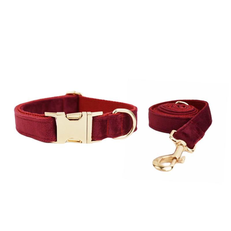 Burgundy Velvet Pet Collar Dog Collar Dog Leash Dog Chain Leash XS