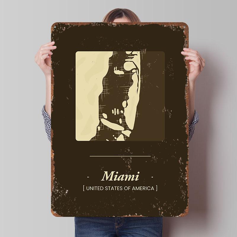 

Miami City Map Tin Plaque Poster Customized Wall Art Retro Vintage Metal Signs for Man Cave Gaming Room Decoration At Home Decor 20x30cm（7.8x11.8inch）