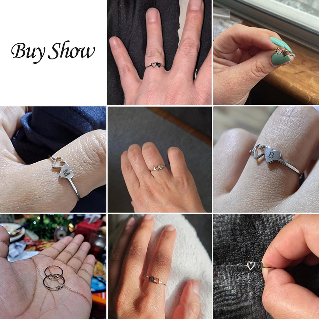 Initial Letter Ring for Women Stainless Steel A-Z Alphabet Double Heart Rings Simple Wedding Cheap Gift For Lover