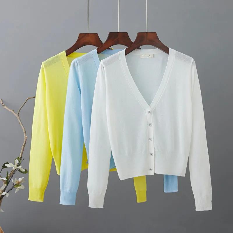 Women's Spring/Summer Sunscreen Casual Knitted Cardigan V-Neck Single Breasted Hollow Out Thin Coats