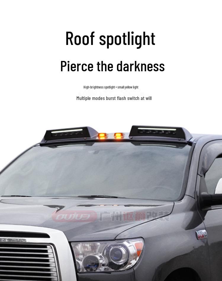 Toyota Tundra Off-road Sand & Gravel Deflector Rain Visor & Yellow Spotlight Decoration Accessory.