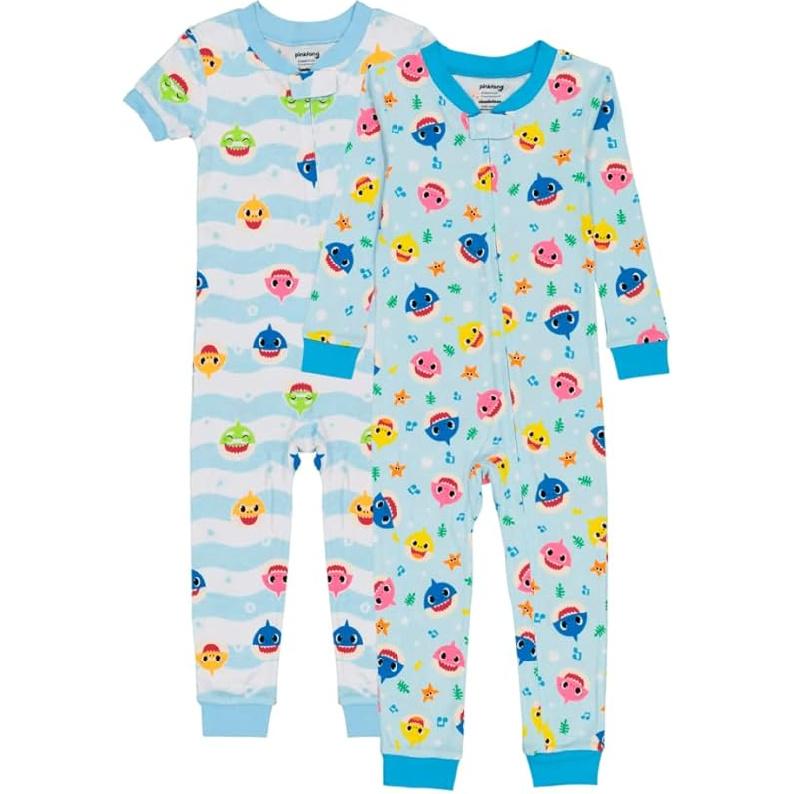 Nickelodeon boys Baby Shark 2-pack Footless One Piece Cotton Pajamas, Snug-fit Pajamas, Soft & Cute for Kids 18 Months