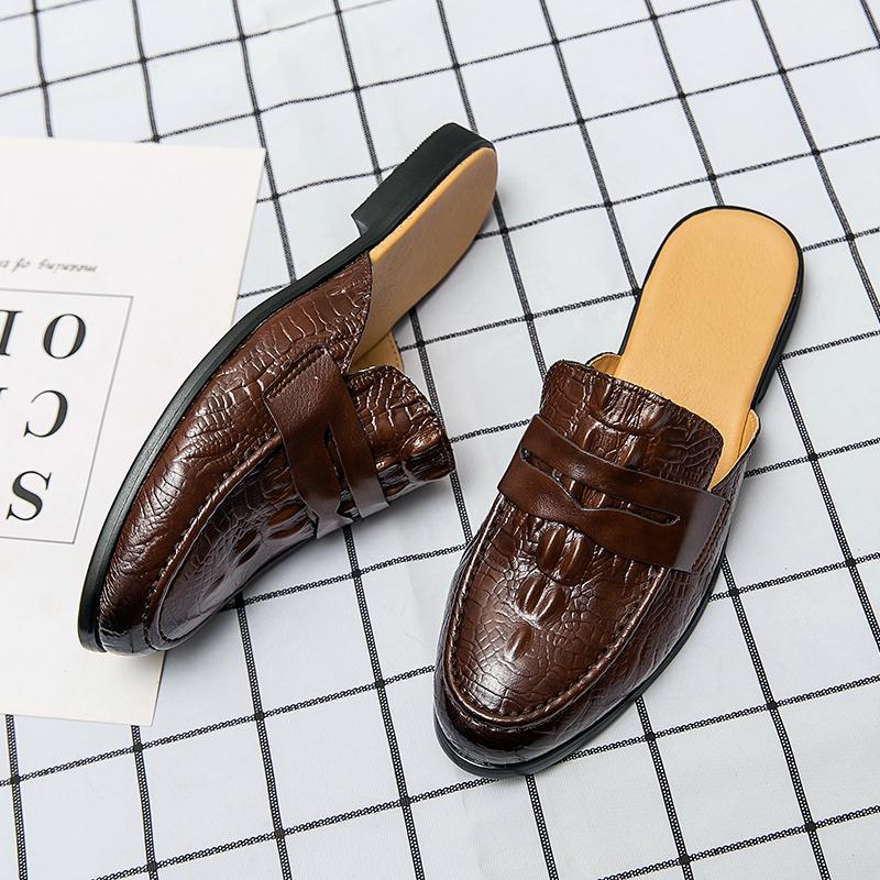 New Men Half Slippers Penny Loafers Male Casual Alligator Pattern Black Brown Mules Moccasins Breathable Driving Shoes