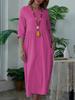 Elegant Women's Mid-Length Solid Color Dress with 3/4 Sleeves and Round Neck