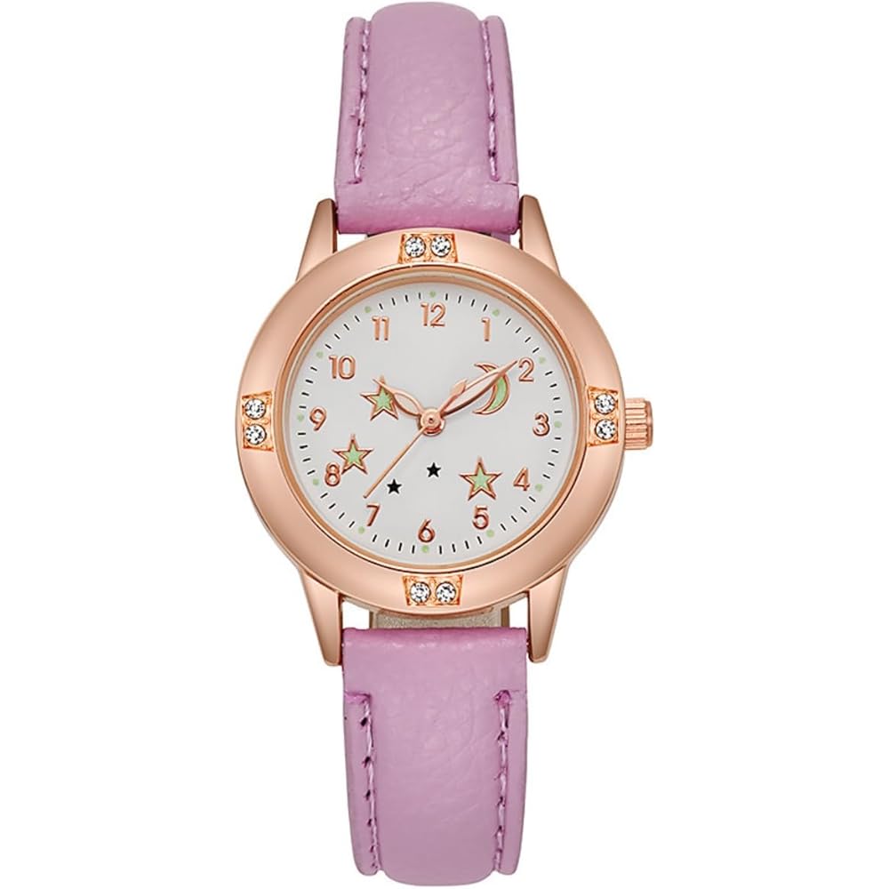 Kids Quartz Analog Watch Purple Girls  Wristwatch Cute Design for School, Birthdays, Gifts