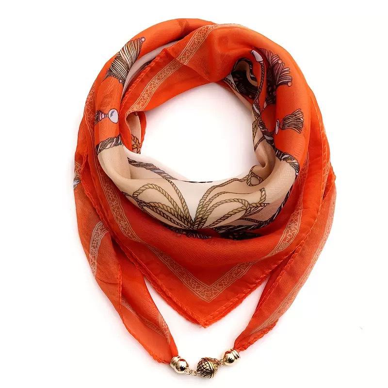 Spring/Summer 2025 Women's High-End Silk Scarf: Magnetic Buckle Triangle Snood for Neck Protection
