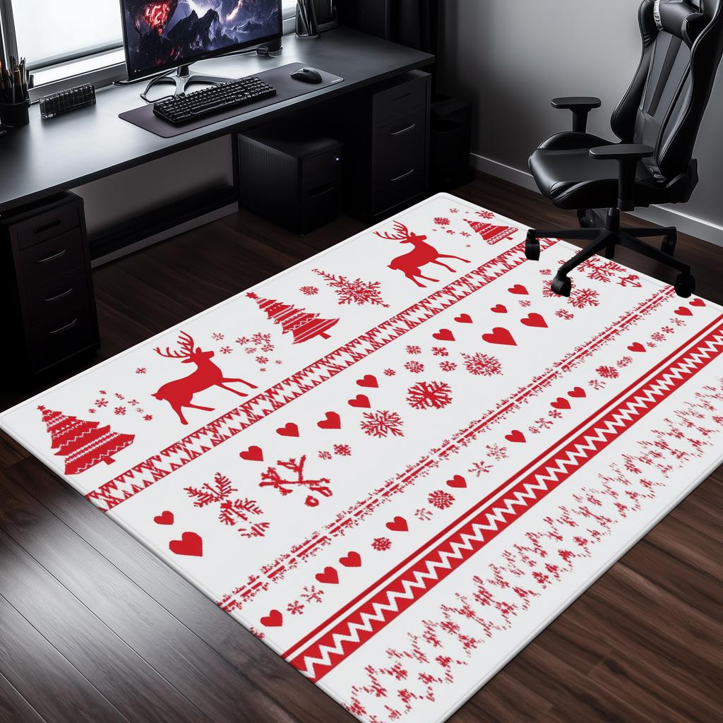 Weihnachten rot weiß Rentier Schneeflocke Muster Teppich Feiertagsdekoration festlicher Wohnzimmerteppich gemütliche Winterheimdekoration Xmas Geschenk