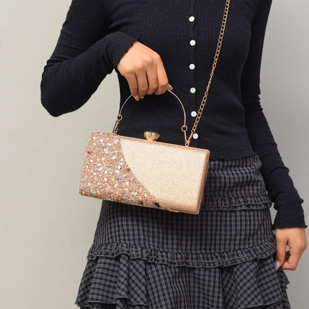 Borsa da sera da donna con strass intarsiati, texture di alta gamma, borsa a tracolla con catena per abito da sera