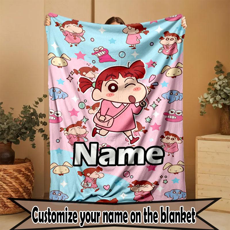 Custom Name Personalized Crayon Shin chan Print Blanket, Home Decor, Bedroom, Sofa, Camping, Couch, Gifts for Birthday Christmas