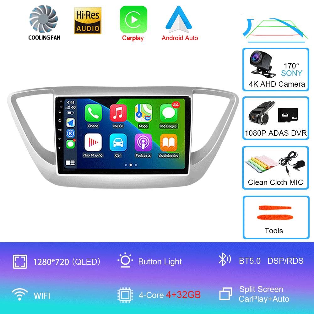 Android 14 Carplay Auto Car Radio For Hyundai Solaris 2 2017 - 2020 GPS Recorder Multimedia Video Player 4G+WiFi DSP 2 Din Dvd