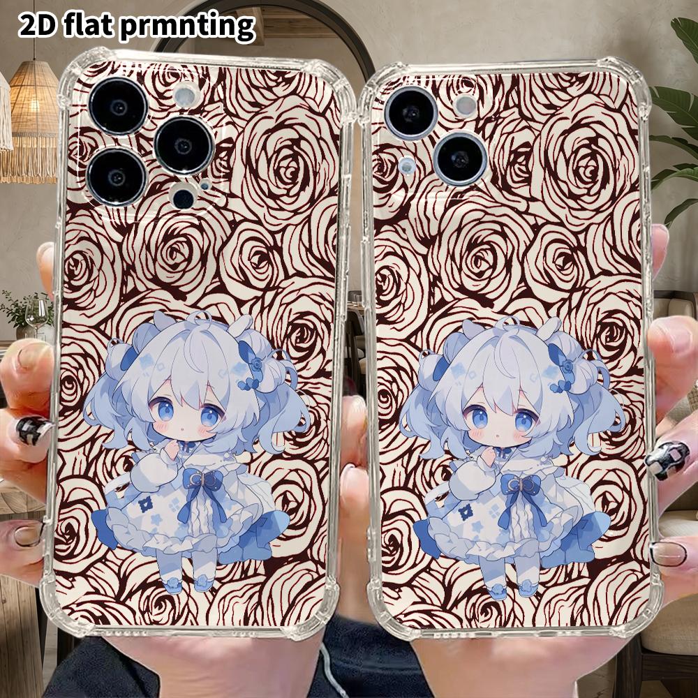 Phone case: 2D flat design, suitable for iPhone 18 17 16 15 14 13 Pro, transparent corner protection case, blue-haired loli, Christmas and Halloween g