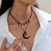 Trendy Moon And Star Pendant Necklace Collarbone Chain with Intricate Hollow Design for Fashion Forward Individuals