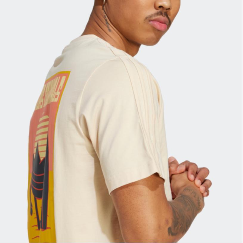 Adidas Originals Trefoil ACP Tee with Cartoon Print, Crew Neck, Short Sleeve, American Vintage Men Tops Rock-Layer-Sandstorm HZ1155