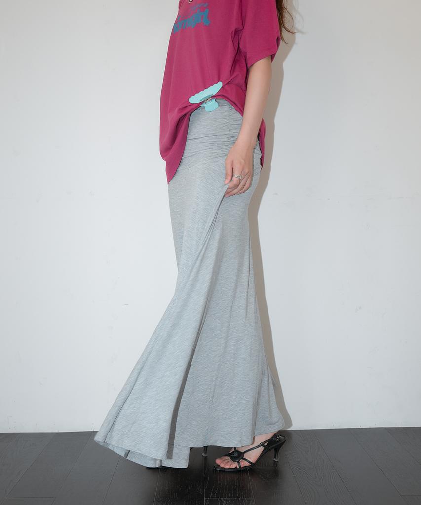 Hombadittingjeu Cotton Shirring Long Skirt (Gray)