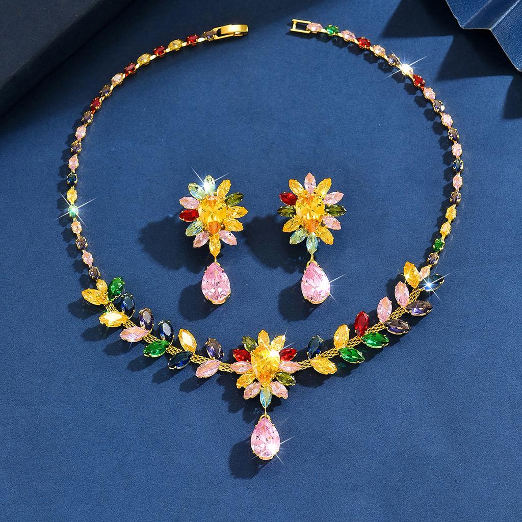 Süßes und Niedliches Kangman Landhausstil Halsketten-Ohrring-Set Braut Hochzeitskleid Vielseitiges Blumen-Set