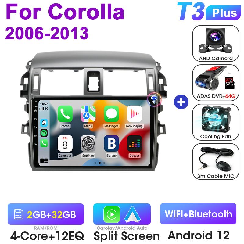 Android 12 Car Radio For Toyota Corolla E140/150 2006 - 2013 GPS Carplay Auto 2 Din Stereo Intelligent Systems Smart Autoradio