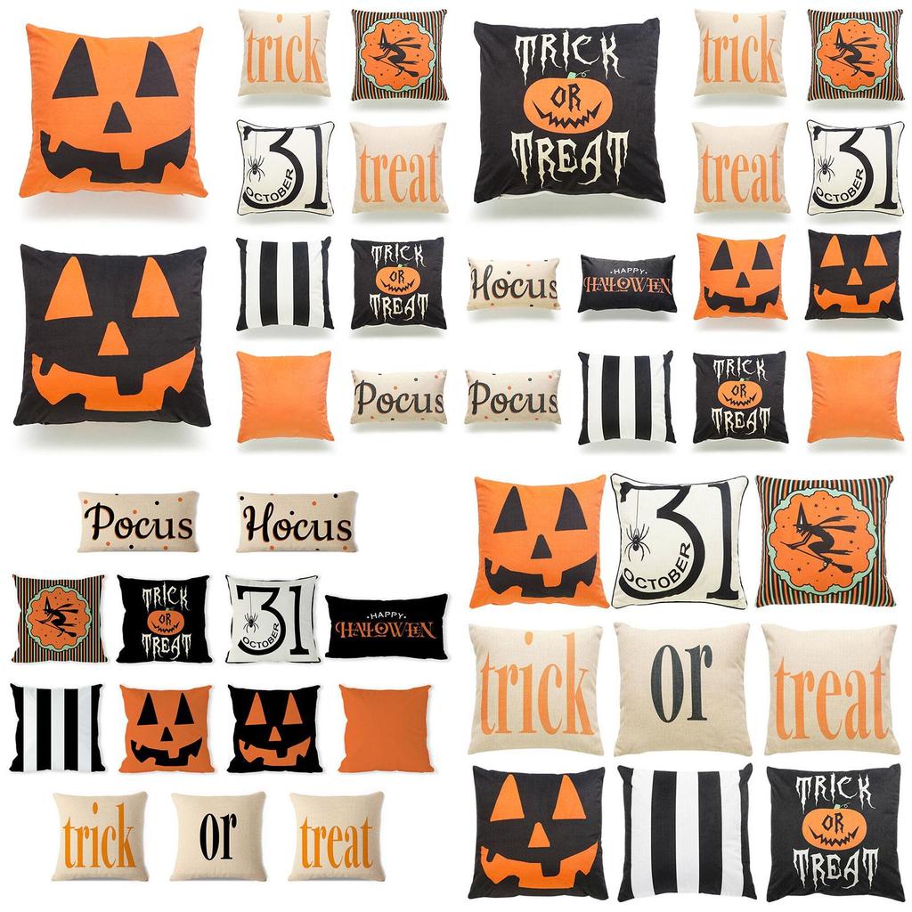 Cozy Cotton Linen Halloween Pumpkin Pillow Cover With Easy To Clean Fabric