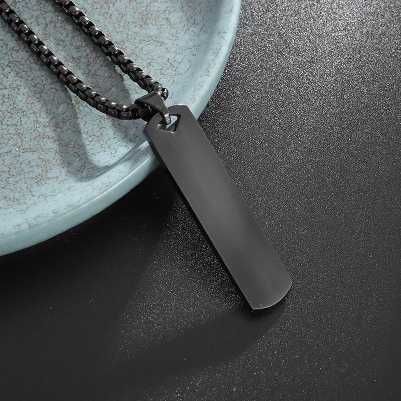 Stainless Steel Classic Geometric Polygonal Black Square Natural Stone Necklace Pendant for Men Fashion Casual Punk Jewelry Gift