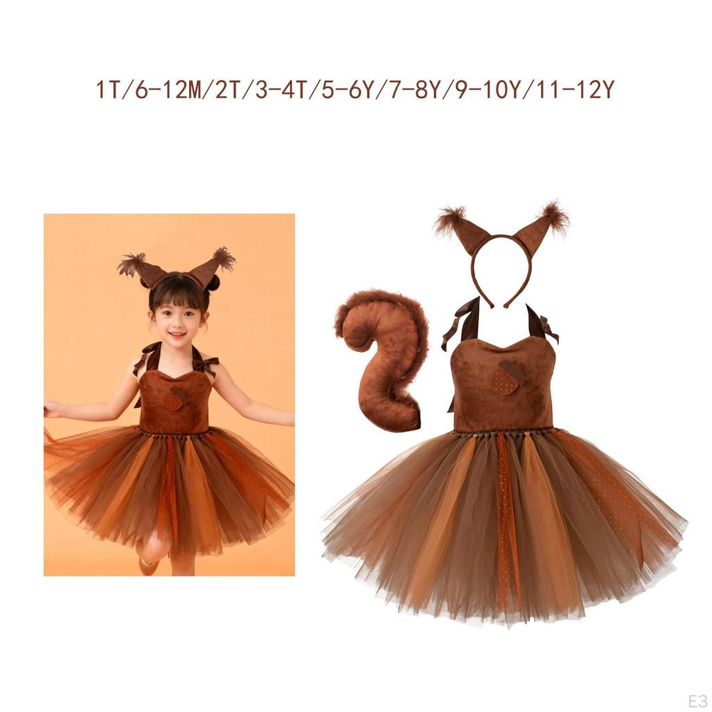 Girls Squirrel Cosplay Dress Tutu Skirt Adjustable Neck