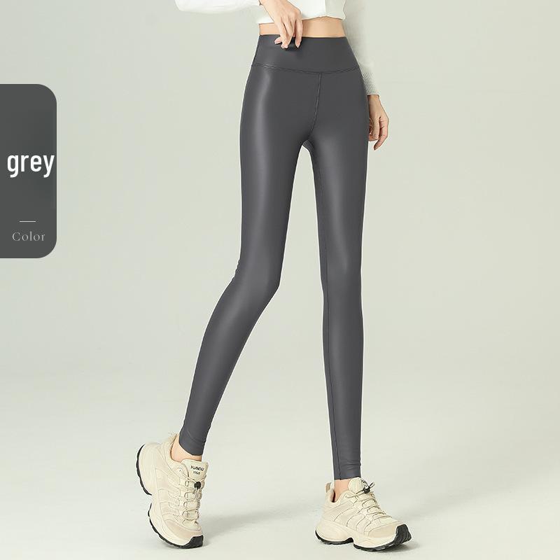 Nové podzimní/zimní legíny s vysokým pasem z dětské PU kůže, zateplené fleecem