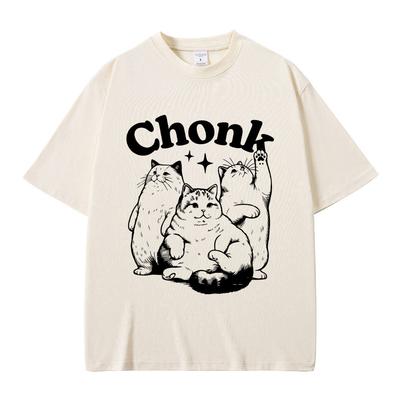 Kawaii Chonk Cat Graphic T-shirt Funny Fat Cats Meme Tshirt Summer Unisex Unisex Fashion Casual Pure Cotton Tees Male Cool T Shirts