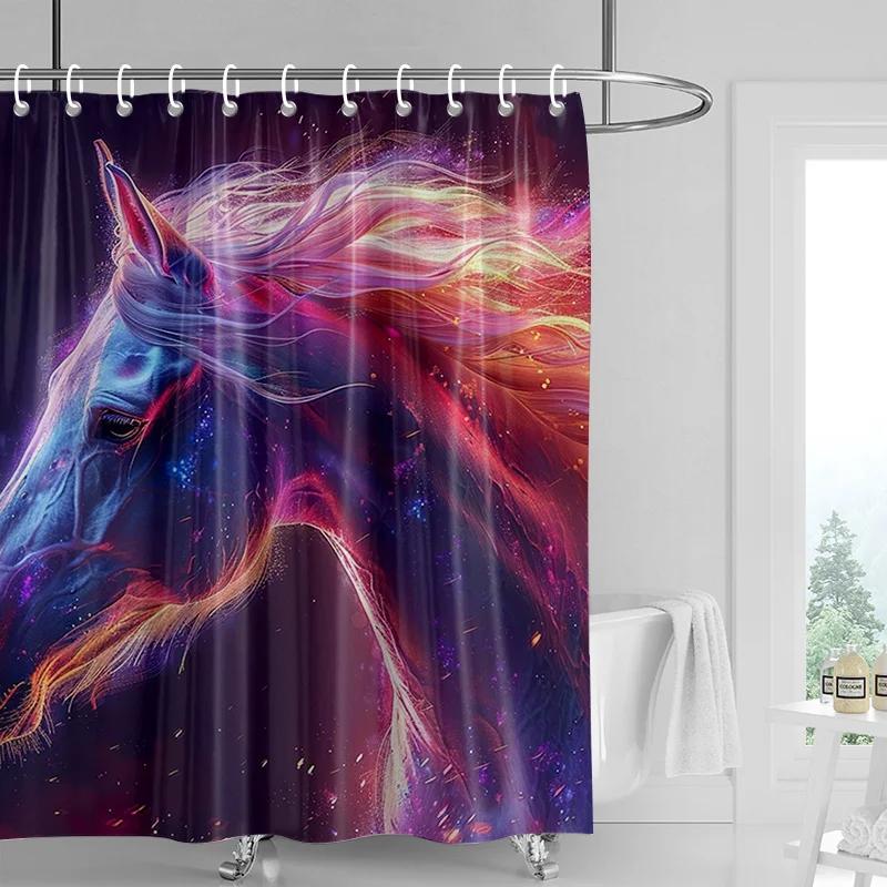 Close-up of a colorful horse Shower Curtain Washable Dirt-Resistant Shower Head waterproof Polyester Bath Curtain For Home Decor