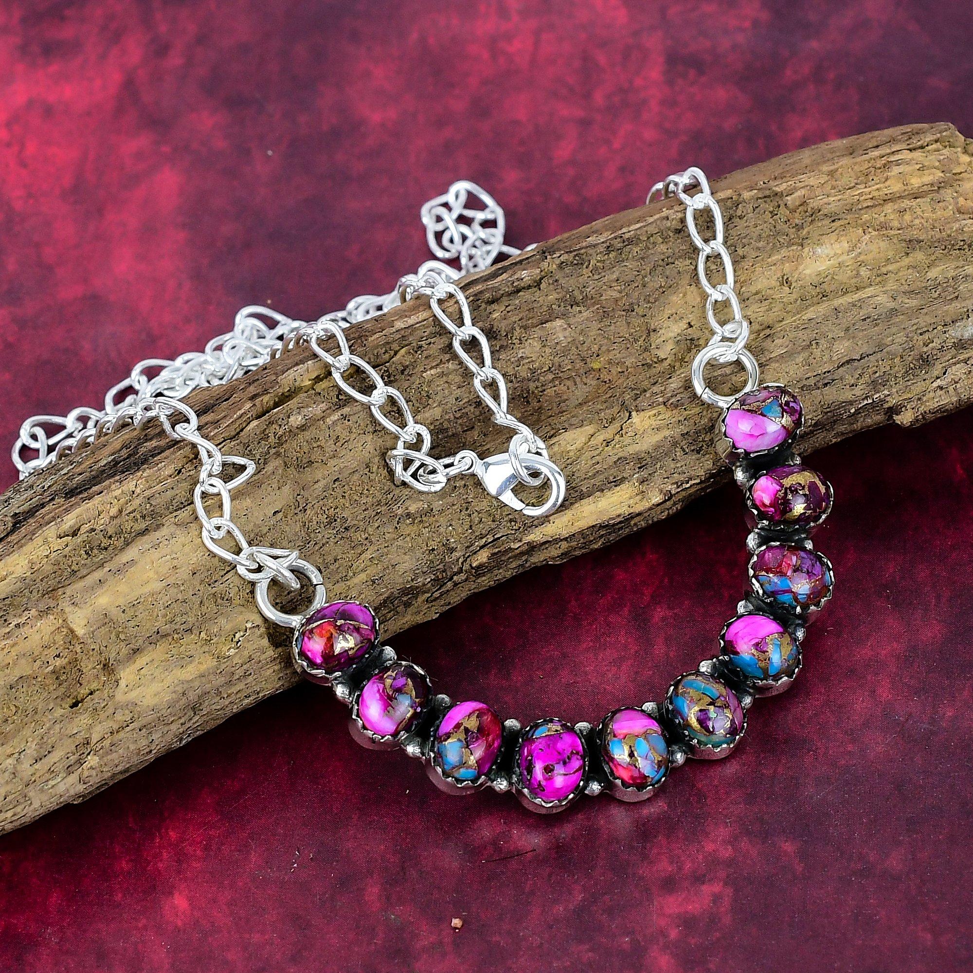 

Pink Spiny Oyster Handmade Gemstone Necklace, 925 Solid Sterling Silver Necklace Antique Jewelry, For Wedding Gift розовый