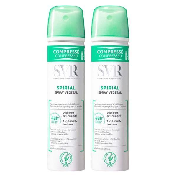 Déodorant - SVR - Spirial Spray Végétal - Lot de 2 x 75ml - Anti-odeurs - Anti-transpirant 48h