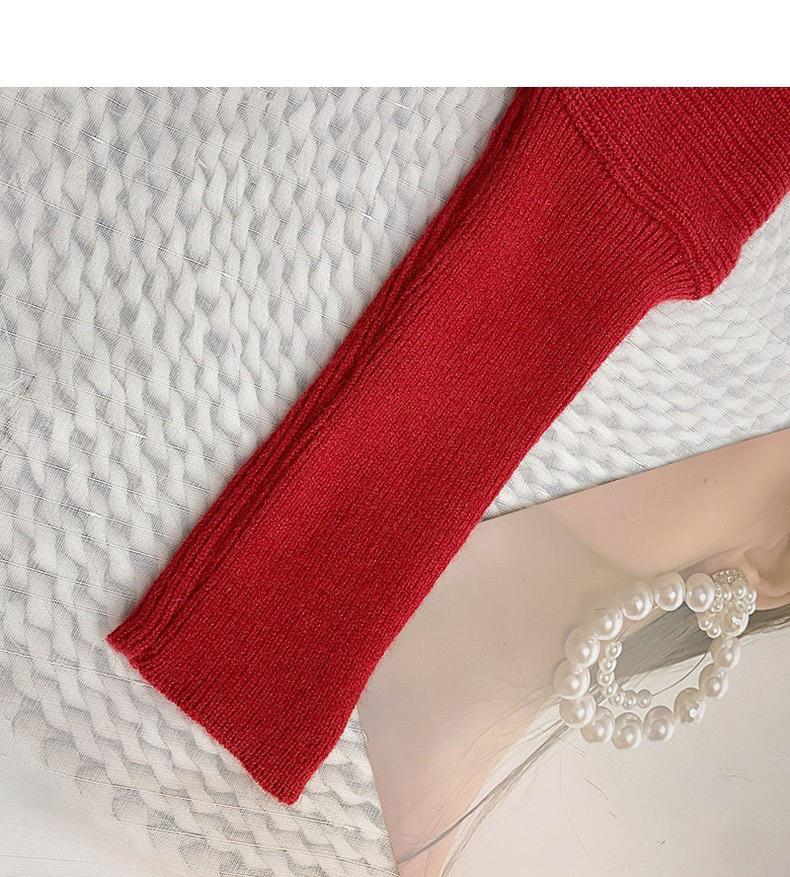 Women's Red High Collar Slim Knit Sweater - Autumn/Winter 2025 Korean Trend
