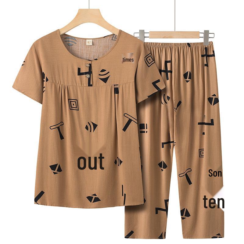 

Mom s Bamboo Cotton Plus Size Summer Casual Set – Loose Short-Sleeve Top & Two-Piece Outfit for Middle-Aged and Elderly Women 2XL (53-63 kg)