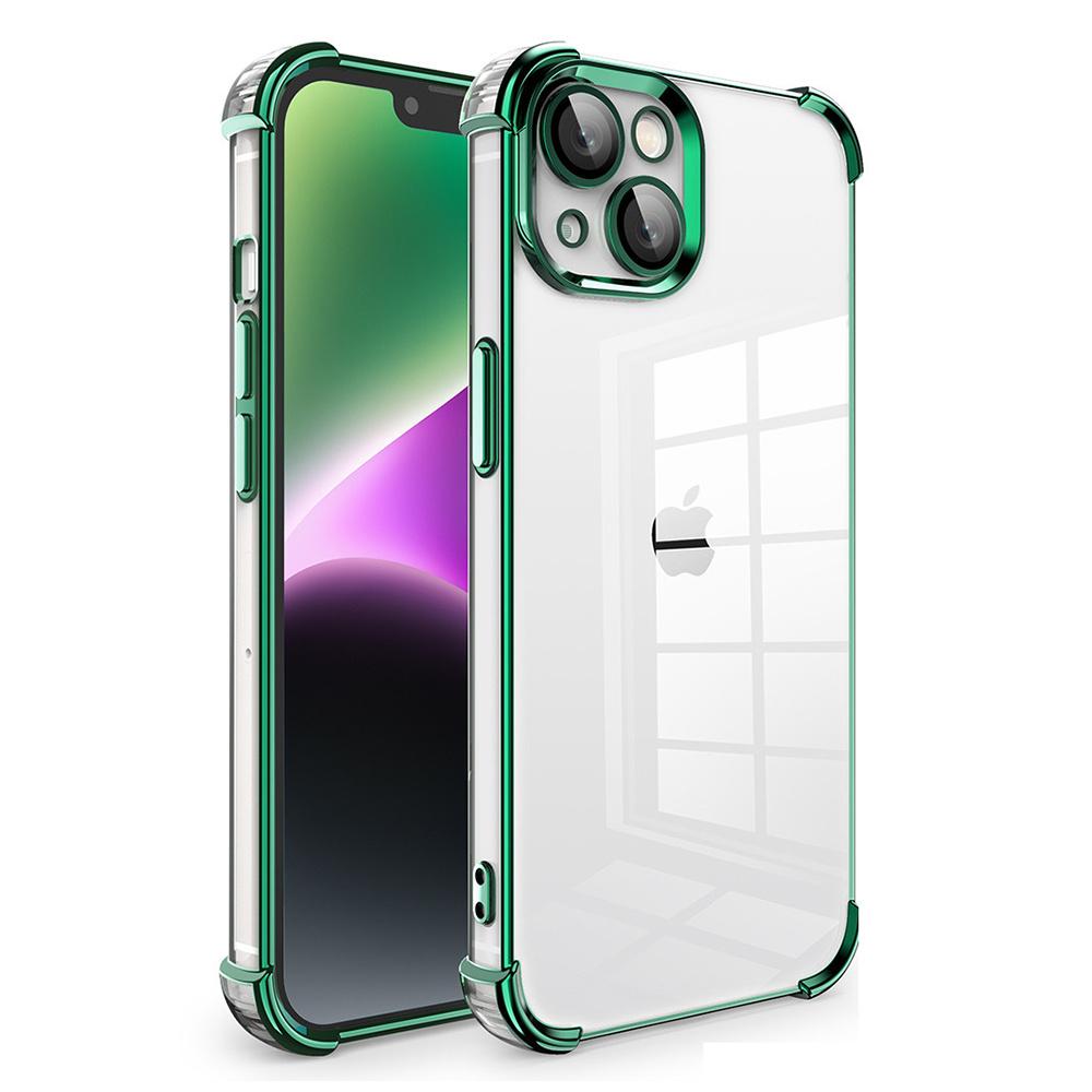 

For iPhone 13 TPU Case Electroplated Edge Phone Cover with PVC Lens Film Green