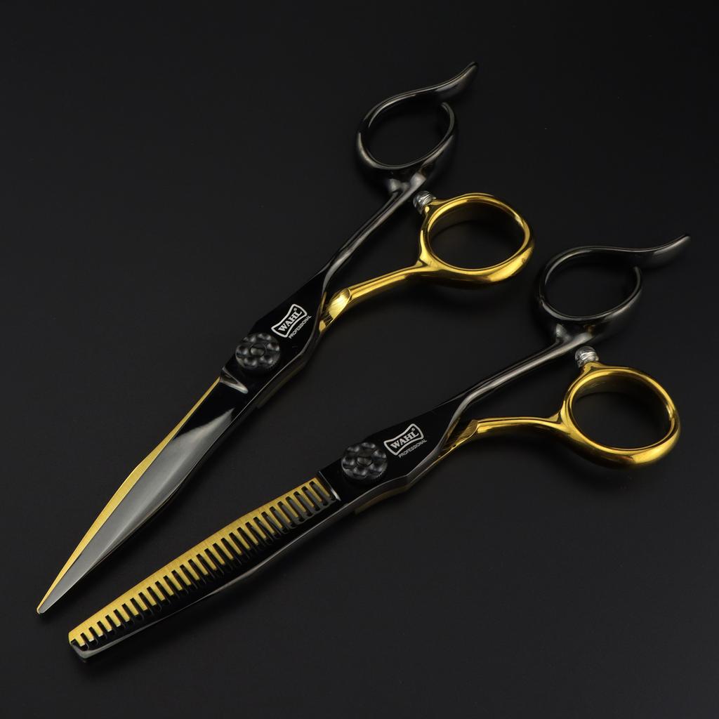 6.0 Inch Black And Gold Notched Handle, Hair Scissors, Hair Scissors, Flat Scissors, Bangs Scissors, Tooth Scissors