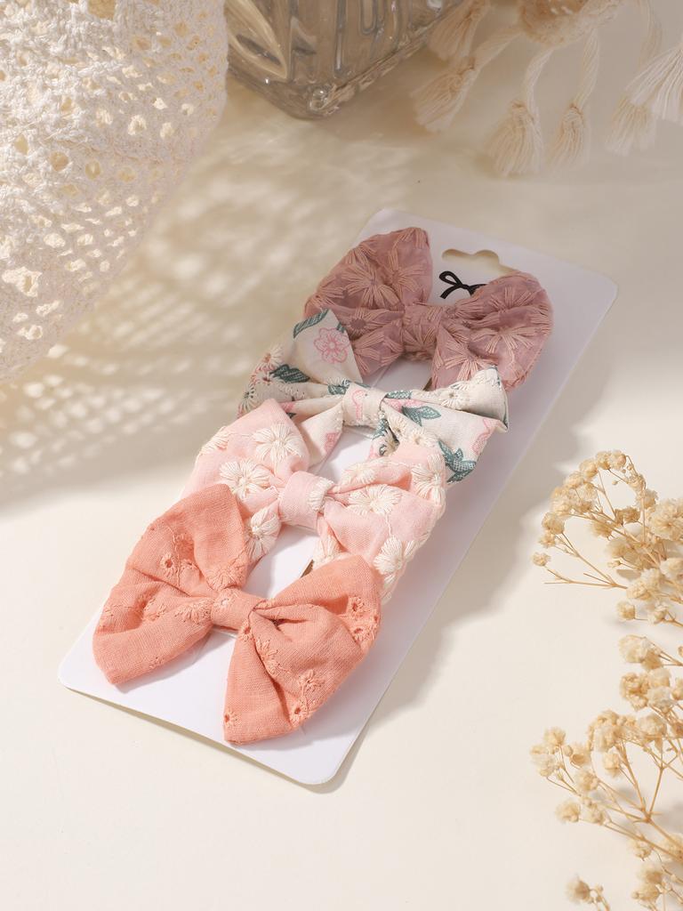 4Pcs/Set Lovely Cotton Bowknot Clips Safe Hairpins Girl Fresh Pastoral Hairclips Baby Hair Accessories Kids Print Hairgripe Gift