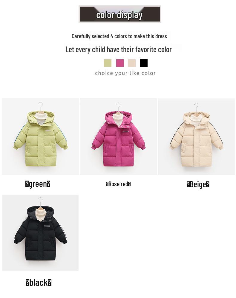 2025 Kinder Lange Baumwollgepolsterte Jacke - Mittellang Koreanischer Stil für Jungen und Mädchen, Über das Knie, Verdickter Baumwollmantel