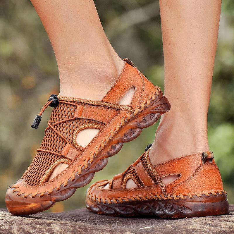 

Летние сандалии мужские кожаные с мягкой подошвой дышащая пляжная обувь спортивная и обувь для отдыха 38