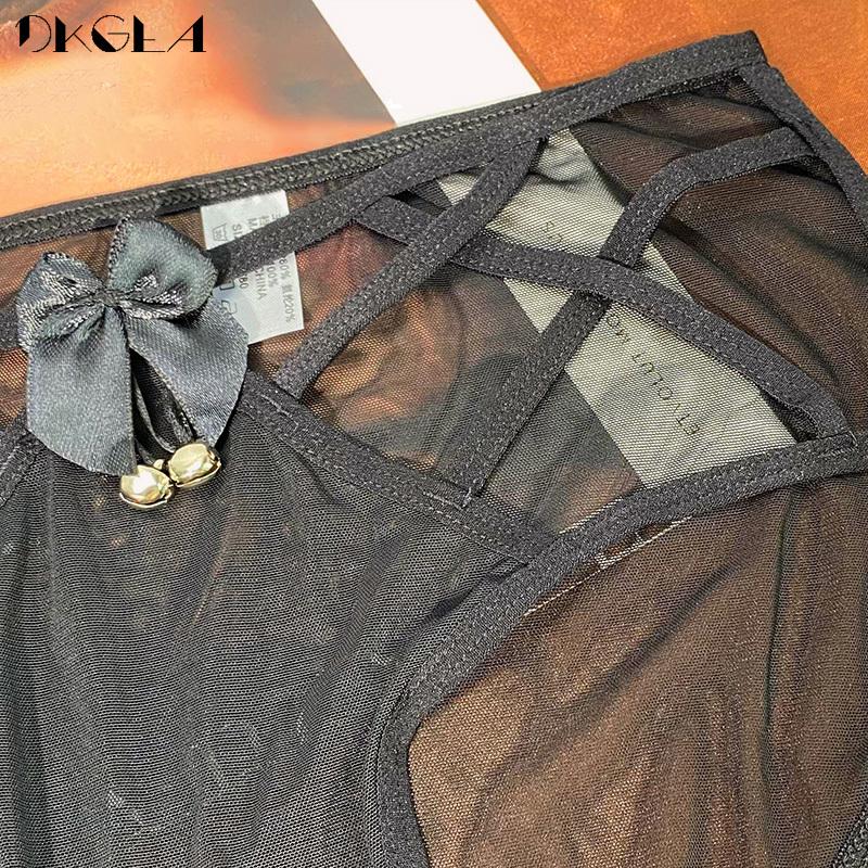 DKGEA 3 szt. Czarna seksowna bielizna damska majtki ze średnim stanem koronkowe figi przezroczyste kalesony