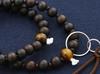 Kyoto Butsudan Hayashi Buddhist Prayer Beads, Jodo Sect, Ebony (Unpolished) with Tiger Eye Stone (4-Piece Set) (Men's), Formal, Authentic [Tiger Eye]