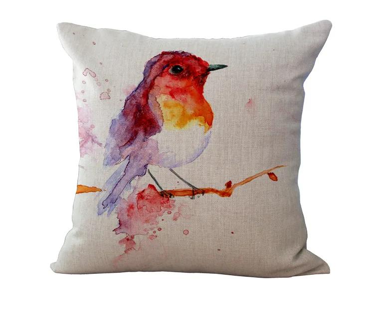Cushion Case Linen Printed Birds Patterns Cover Car Sofa Throw Pillows Decorative Pillowcase almofada decorativos cojines