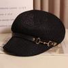 Hollow Breathable Leather Buckle Octagonal Hat  Classic Woven Straw Hat Casual Versatile Literary Sunshade Painter Hat