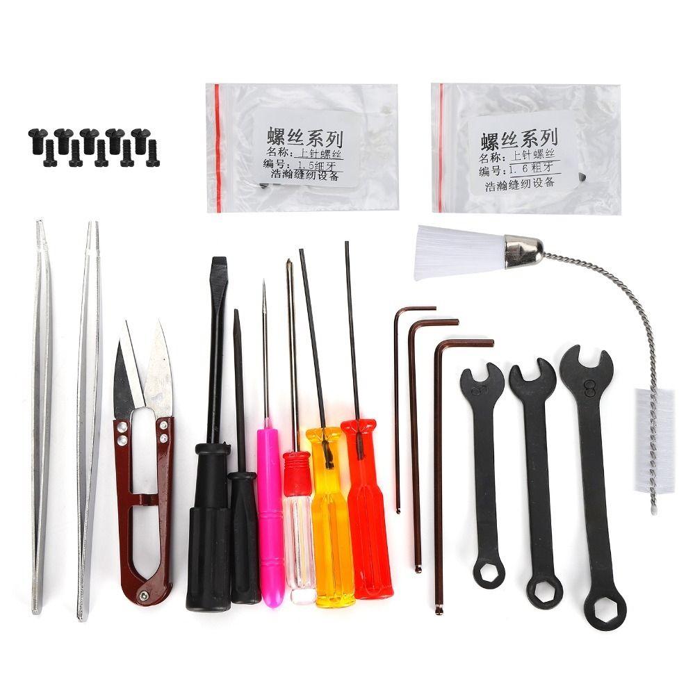 14pcs Straight Tweezers Overlock Machine Tool Curved Tweezers Hex Wrench Sewing Machine Cleaning Kit Slot Screwdriver