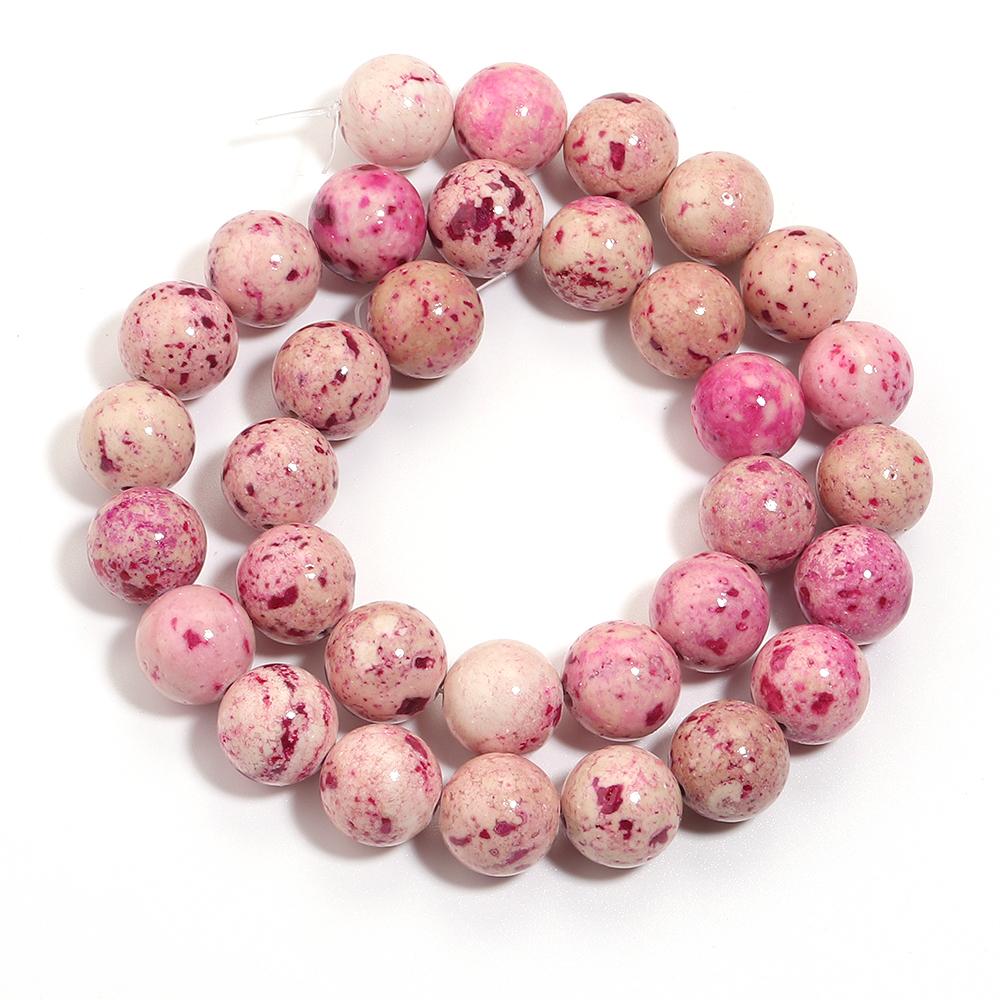 Natural Stone Beads 6 8 10 12mm Pink Travertine Round Loose Spacer Beads For Jewelry Making DIY Bracelets Necklace Accessories