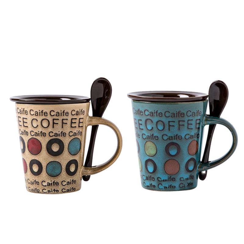 Creative Cup Personalized Trendy Ceramic Coffee Mug Milk Cup Mug Household Drinking Mug with Lid Spoon