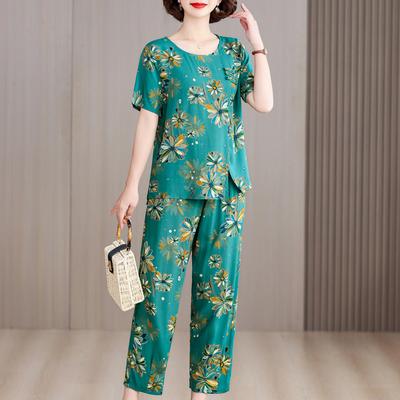 Plus Size Elegancki damski dwuczęściowy zestaw Letnia odzież vintage Luźne swobodne spodnie zestawy