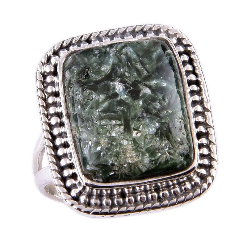 Natural Seraphinite Gemstone 925 Solid Sterling Silver Jewelry Ring Size 6 P2c33