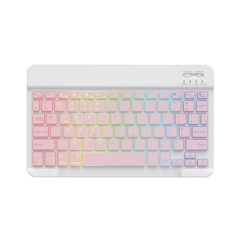 Russian Backlit Bluetooth Keyboard and Mouse, Compatible with iPad, Phones, Tablets, featuring Spanish and Arabic Layout with Seven-Color Lighting.
