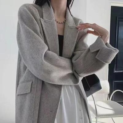 Vintage Korean-Style Women's Double-Breasted Cashmere Wool Coat - New, Long, Loose Fit