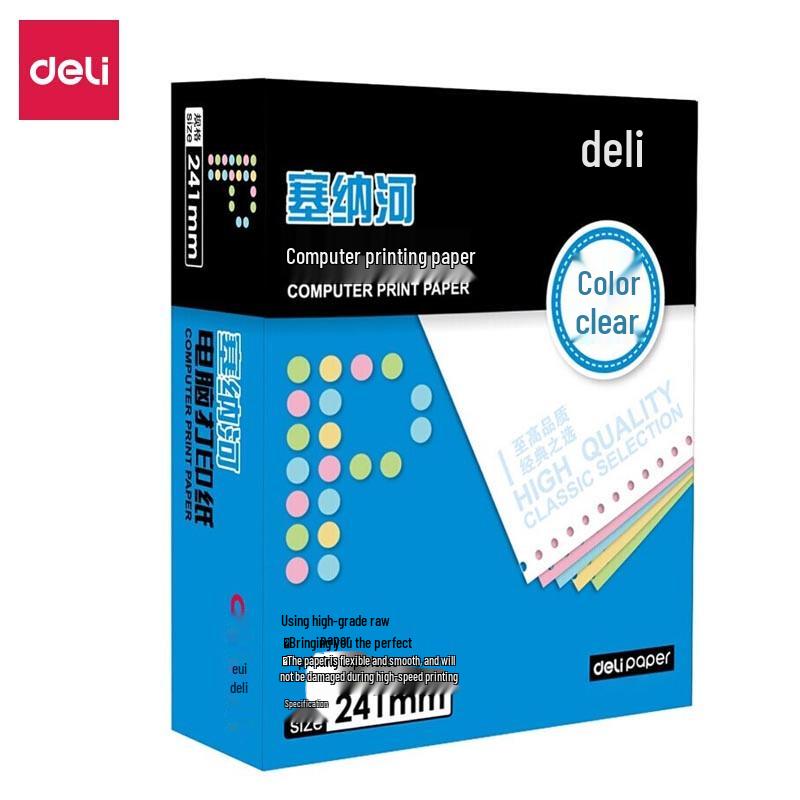 Deli N241-3 Color No-Tear Edge Computer Printer Paper 3-Part, 3-Equal Sections