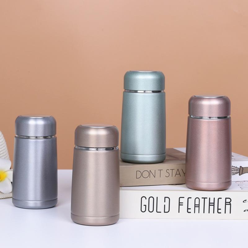 1pc Double-layer Stainless Steel Insulated Water Cup Student Cup Mini Straight Cup Metal Ribbon Tea Net Cup Modern Simple