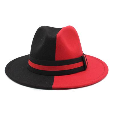 Double Color Black And Red Woolen Felt Hat Party Flat-Brimmed Jazz Top Hat Sample