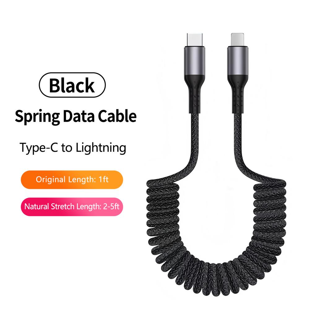 Electronic Accessories 100W 90 Degree Right Angled USB-C Coiled Retractable Data Cable Pure Copper Conductor Braid